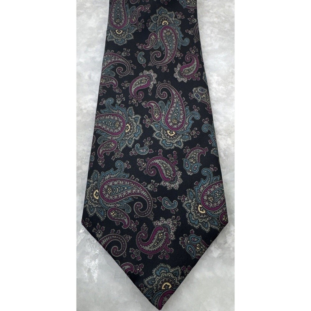 Christopher Hayes Paisley Silk Tie Navy Purple Teal Gold Made USA